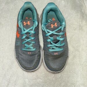 Under Armour Kids Gray Sneakers with Teal and Coral Accents